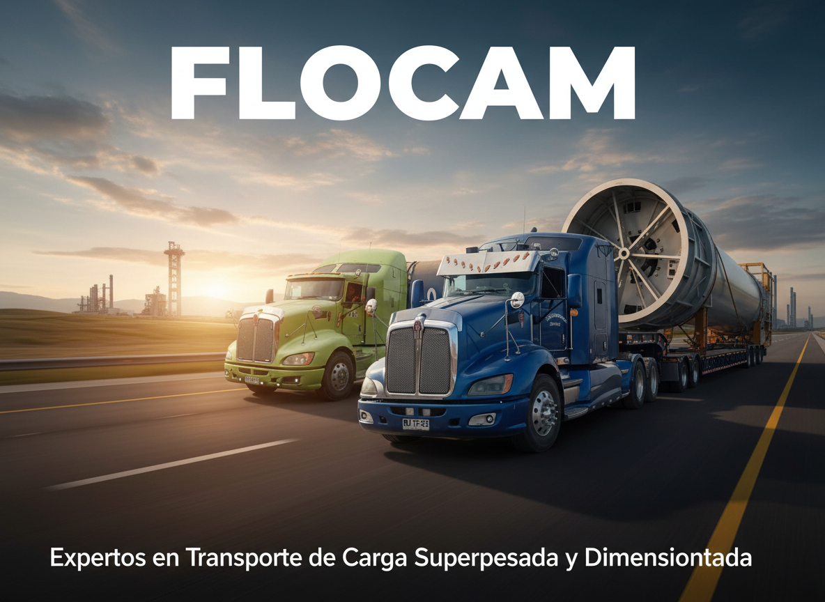 Flota de camiones especializados en transporte de carga pesada V Región - Servicios de transportes profesionales transporte de batea transporte de cama baja en ConCon Valparaíso Santiago - Logística de transportes para proyectos mineros construcción industrial - Flocam Transportes